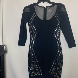 Women's bebe Size S - Black 3/4 Sleeve Knee Length Back Lace Zip Dress